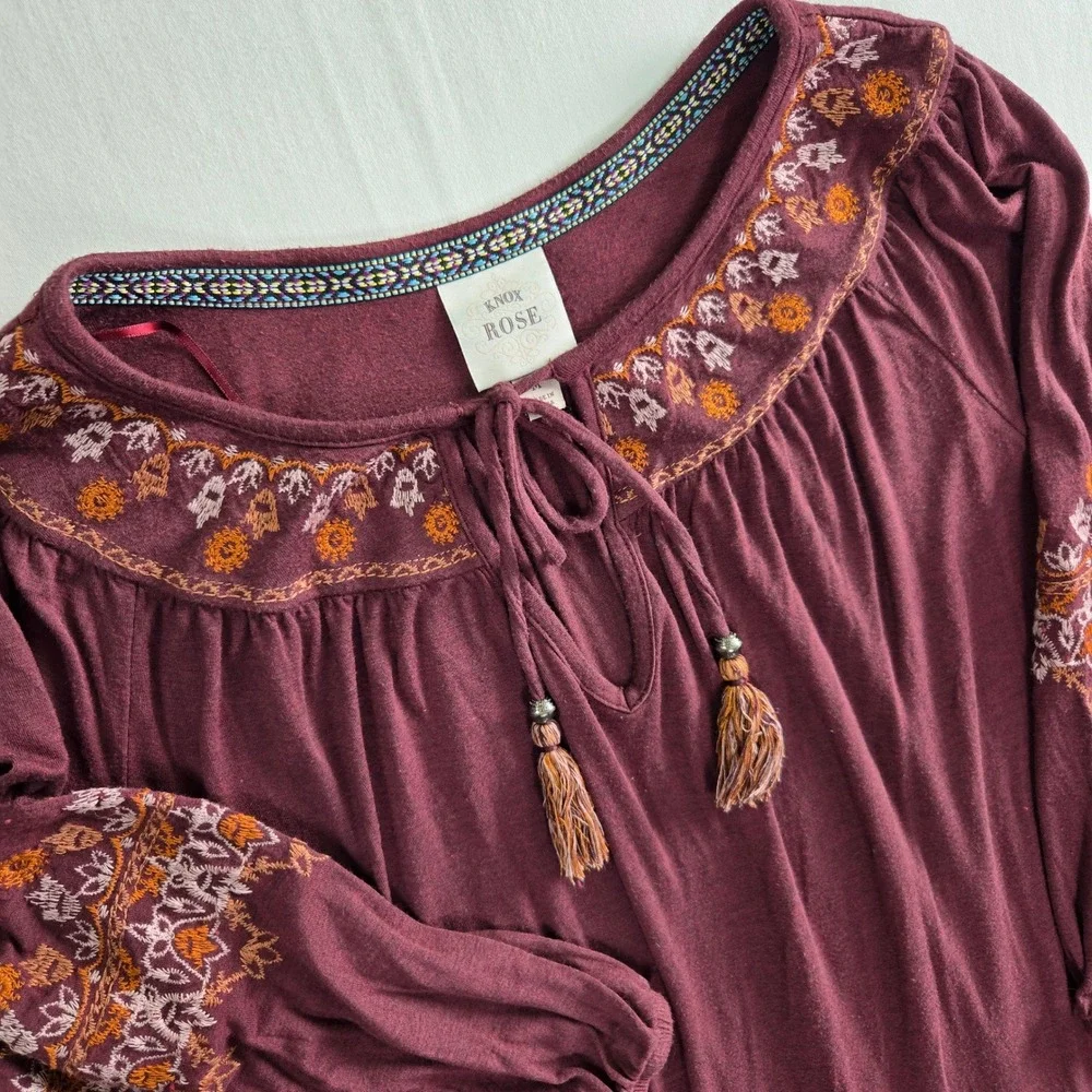 Womens M Embroidered Cottagecore Boho Prairie‎ Raw Hem  Hippie Festival Shirt - Picture 3 of 11